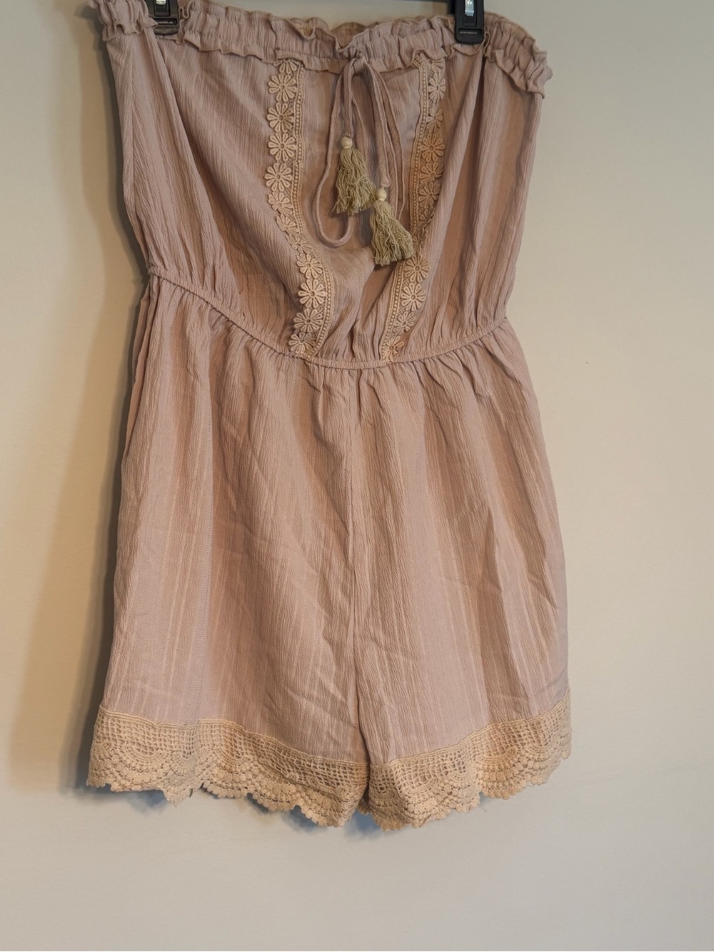 Cupshe Beige Textured Crochet-Trim Romper
